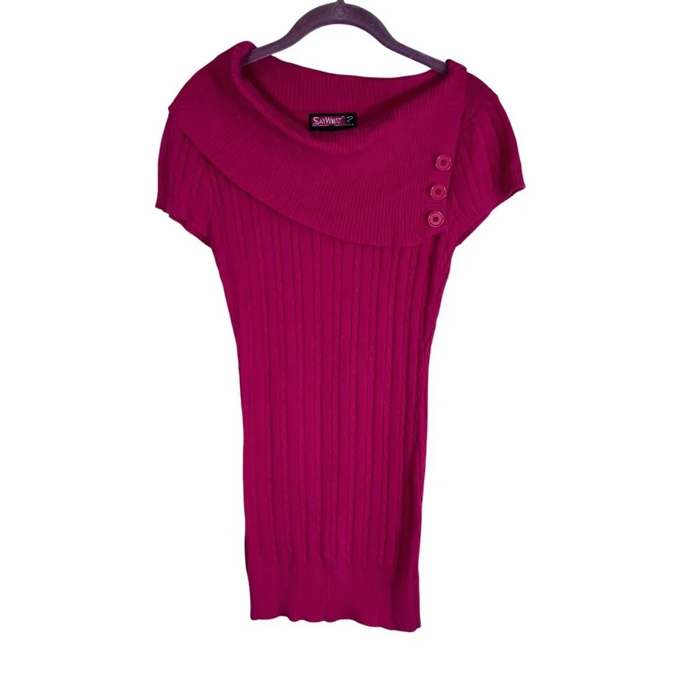 Colorful Knit Sweater Mini Dress Pink S Y2K Bodycon Cottage Preppy Skater Artsy
